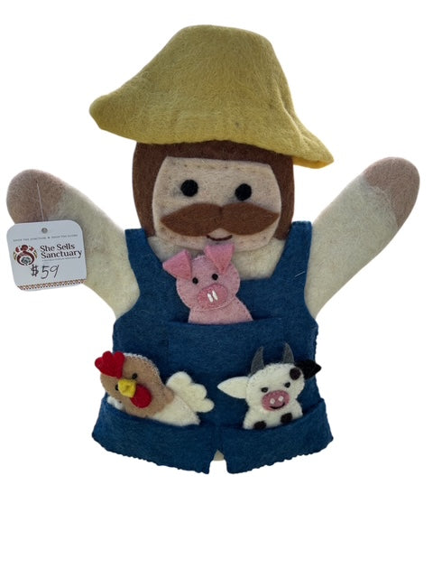 Old MacDonald Hand Puppet - with 3 Animal Finger Puppets