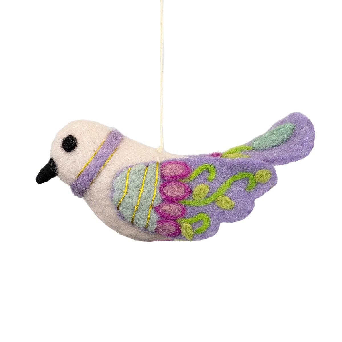 Purple Embroidered Bird Ornament 218
