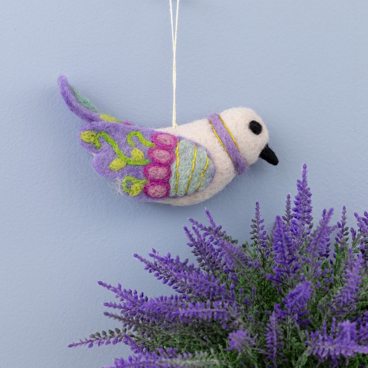 Purple Embroidered Bird Ornament 218