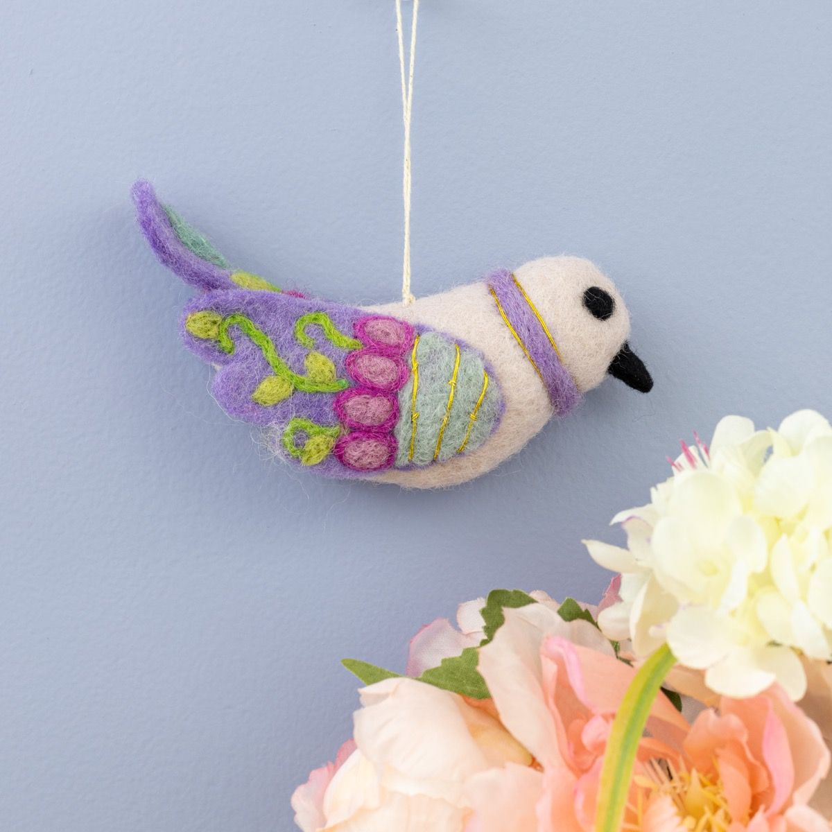 Purple Embroidered Bird Ornament 218