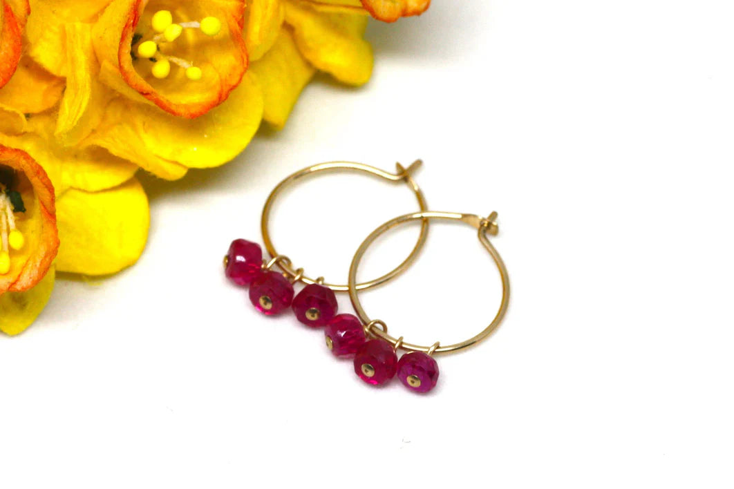 Gold Hoop Small Earrings with Gems