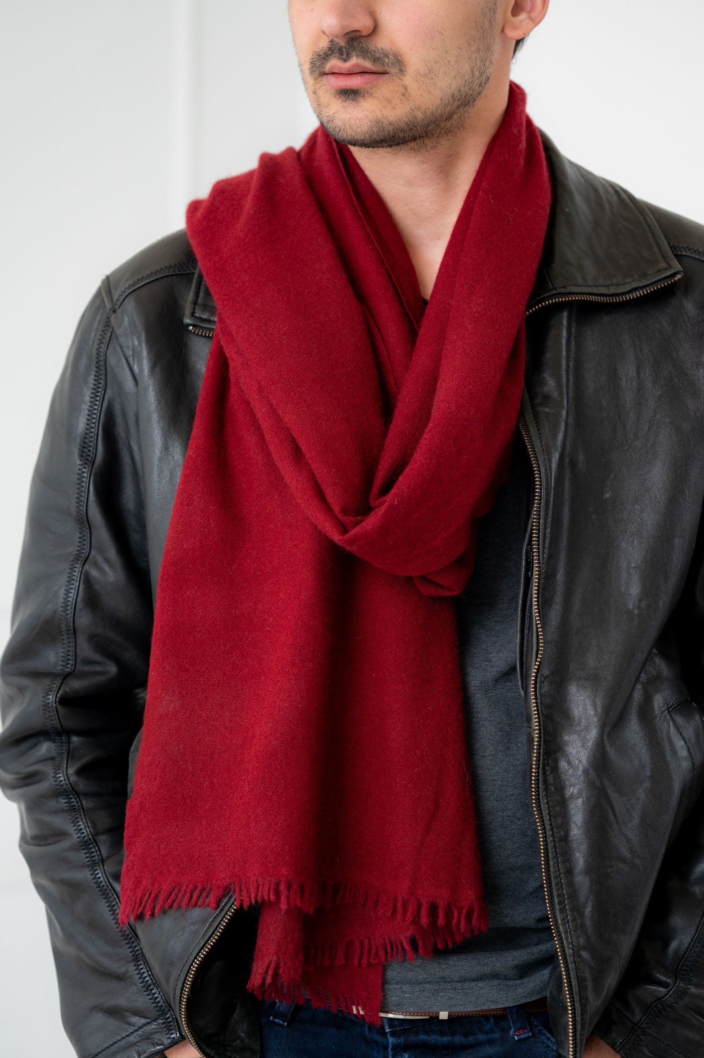 Pure Cashmere Solid Burgundy Scarves