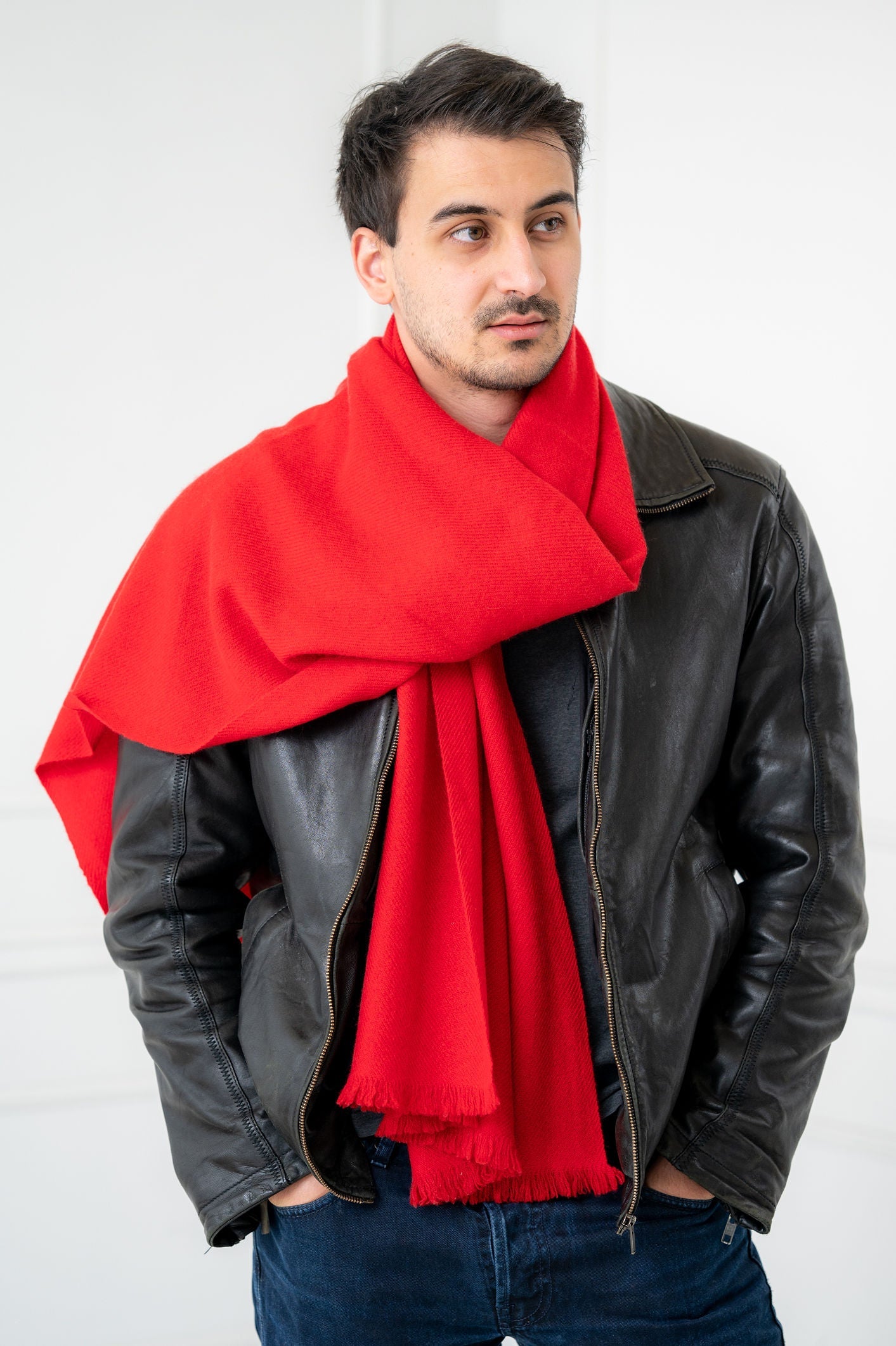 Pure Cashmere Solid Red Scarves