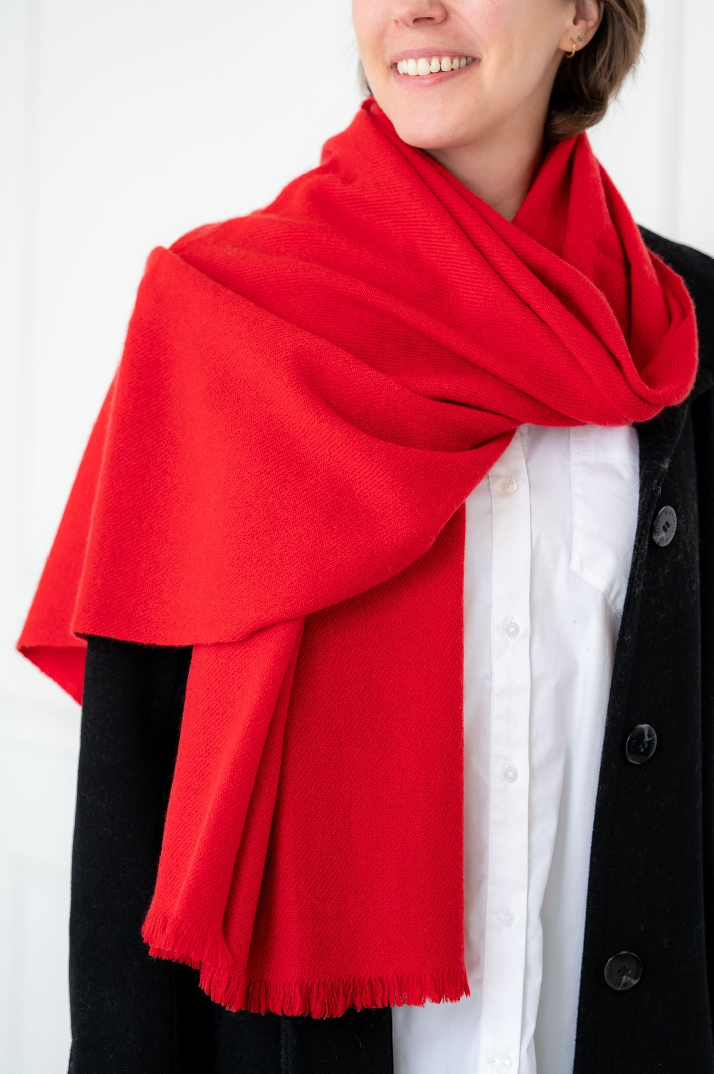 Pure Cashmere Solid Red Scarves