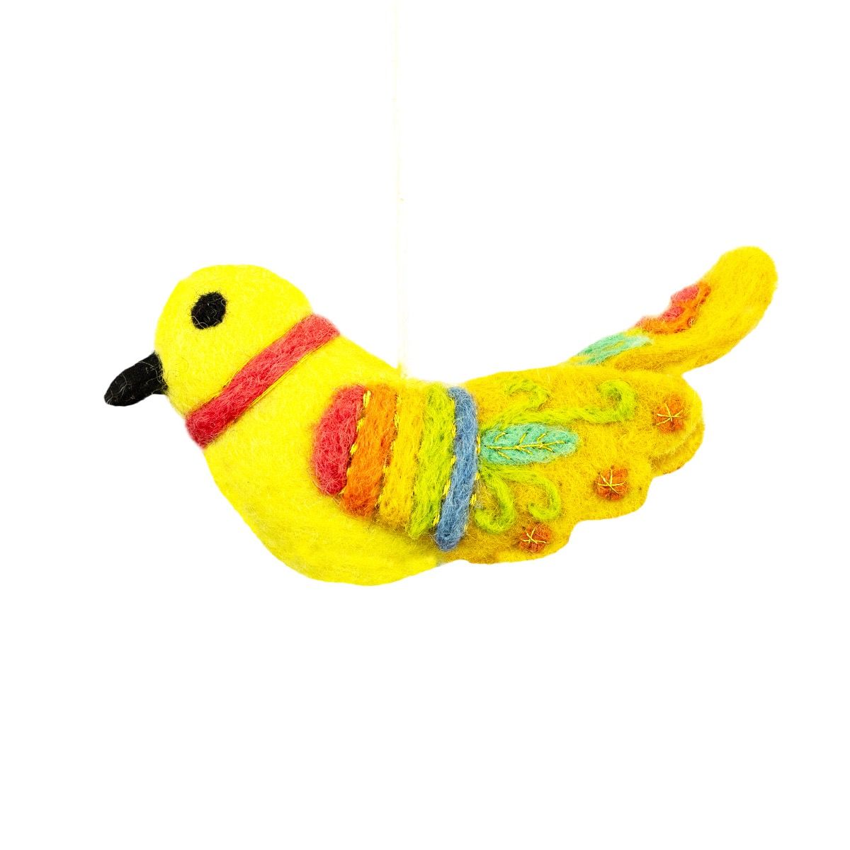 Yellow Embroidered Bird hand felted Ornament 277
