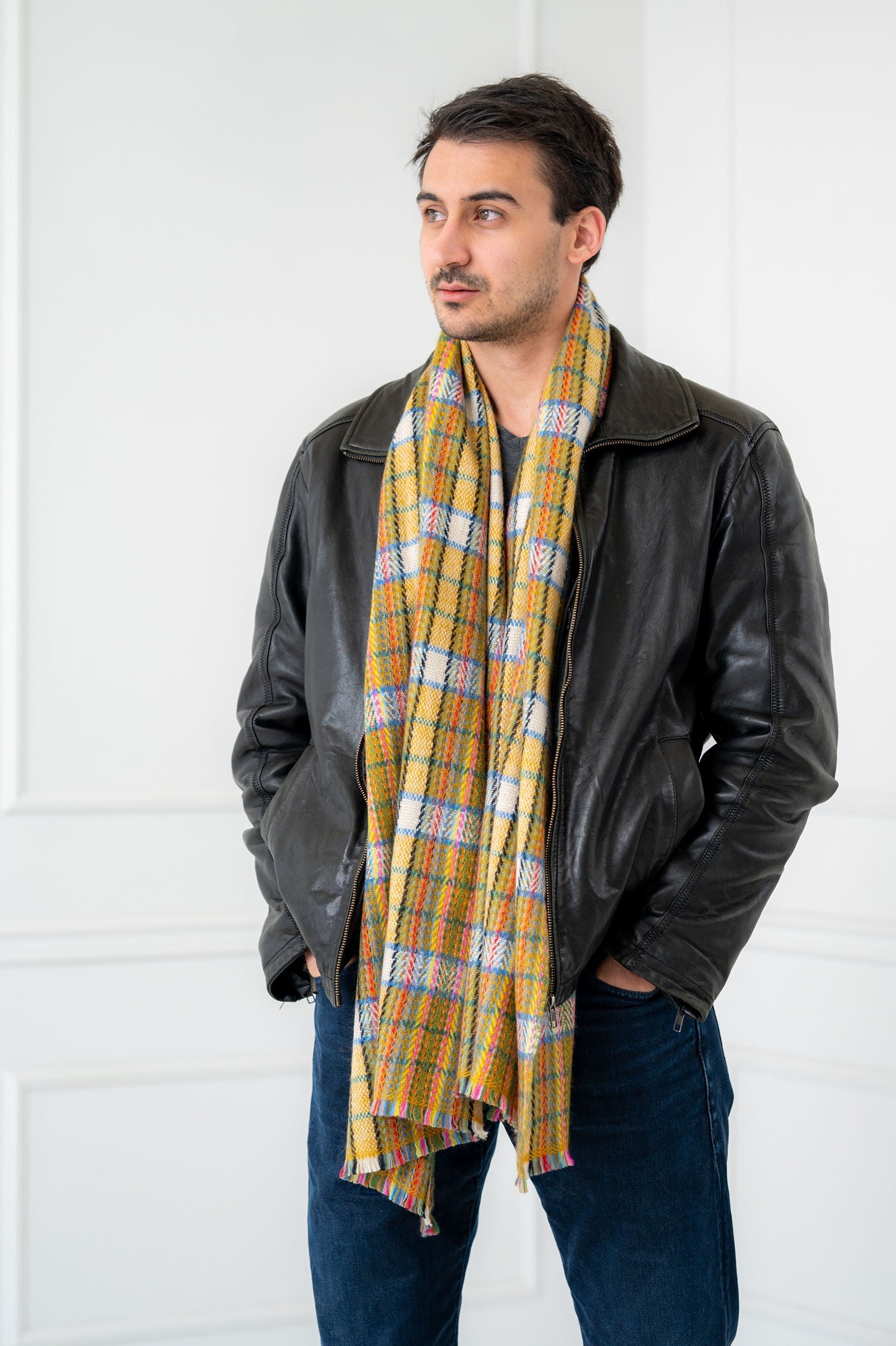 Pure Cashmere Mixed Yellow Woven Scarves