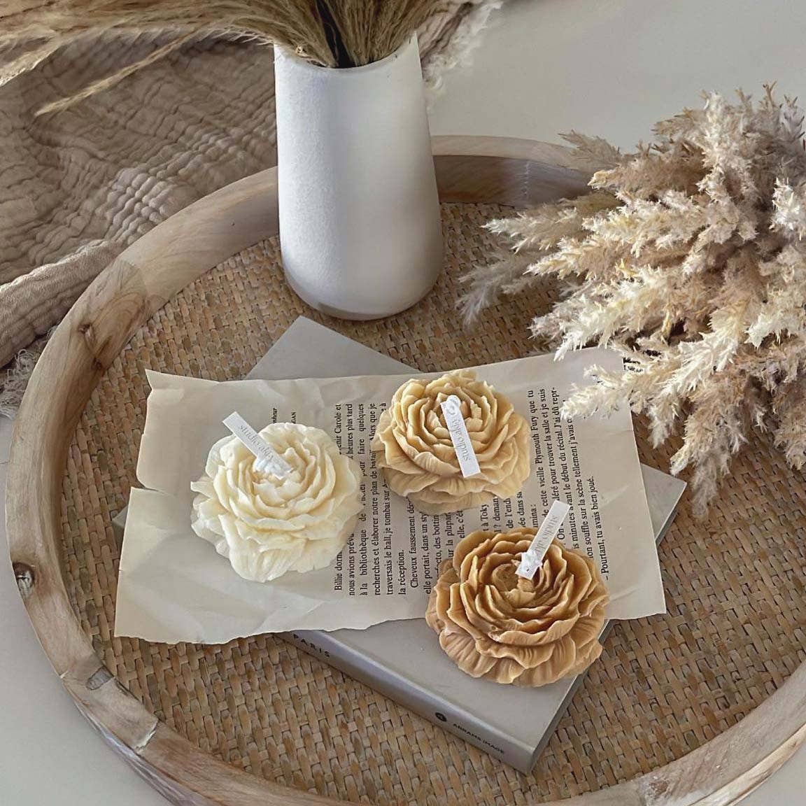 Peony Candle | Decorative Candle | Soy Wax Candle | Handmade: Ivory