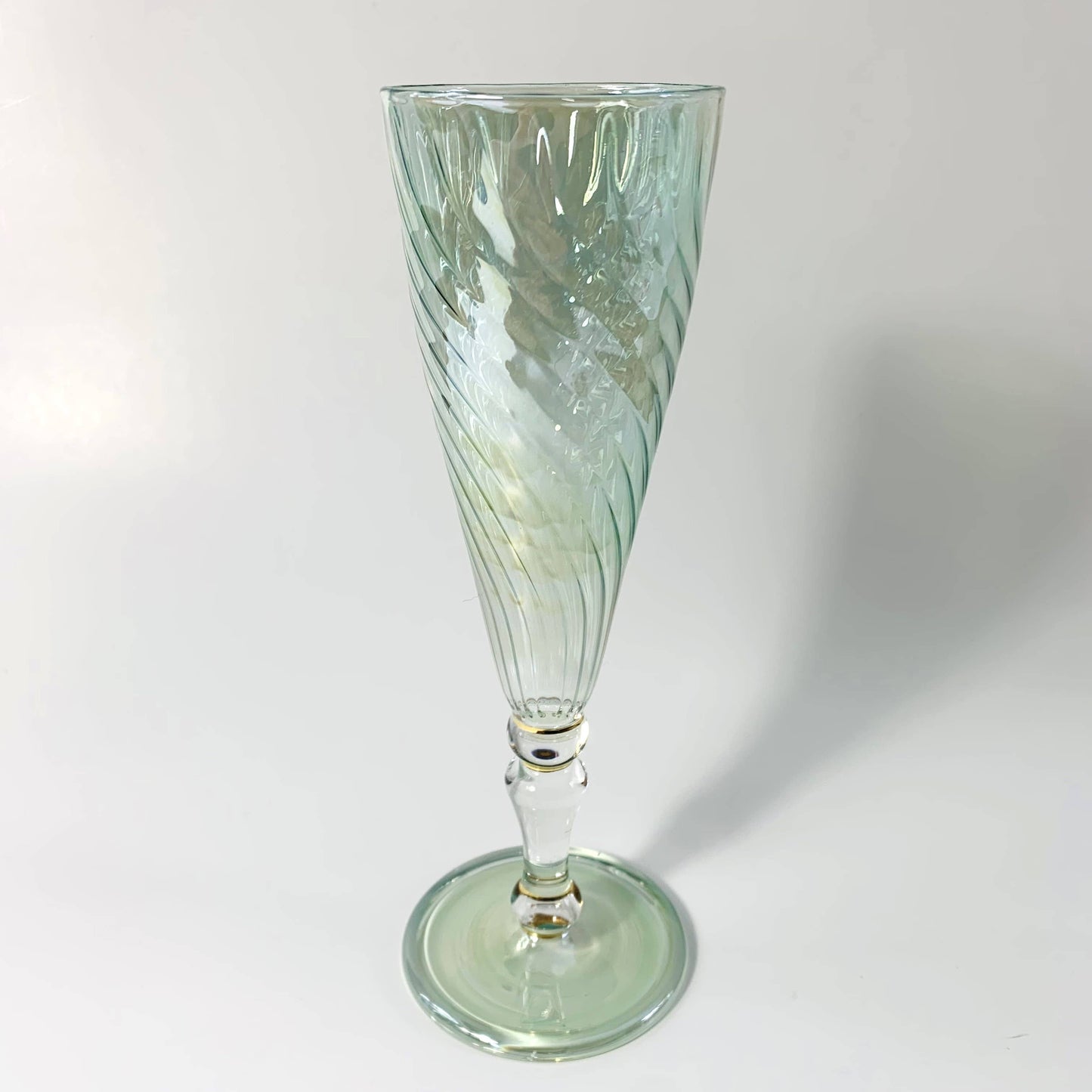 Blown Glass Long Stem Champagne Flute - Iridescent: Lavender