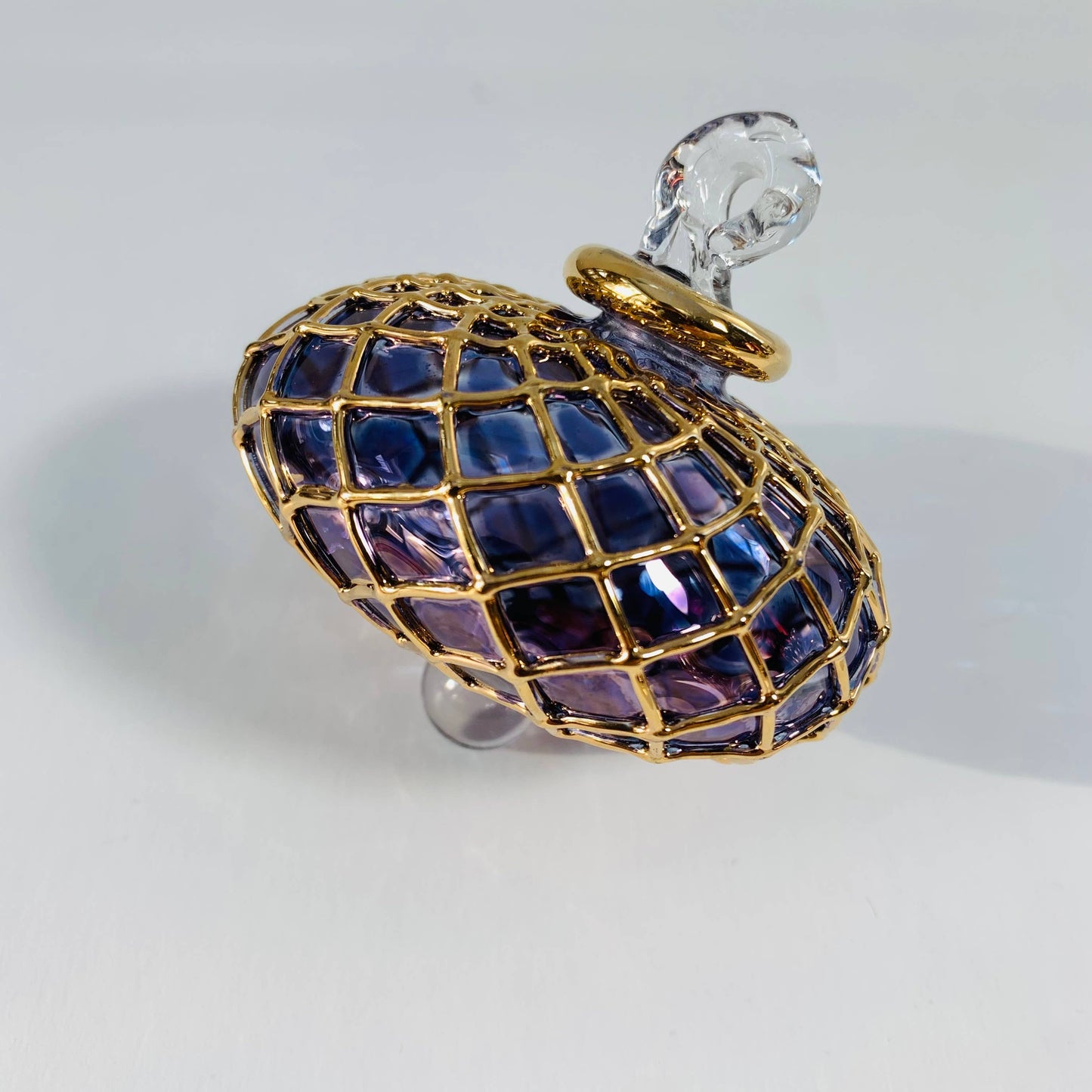 Blown Glass Small Ornament - Diamond Toupie: Amber