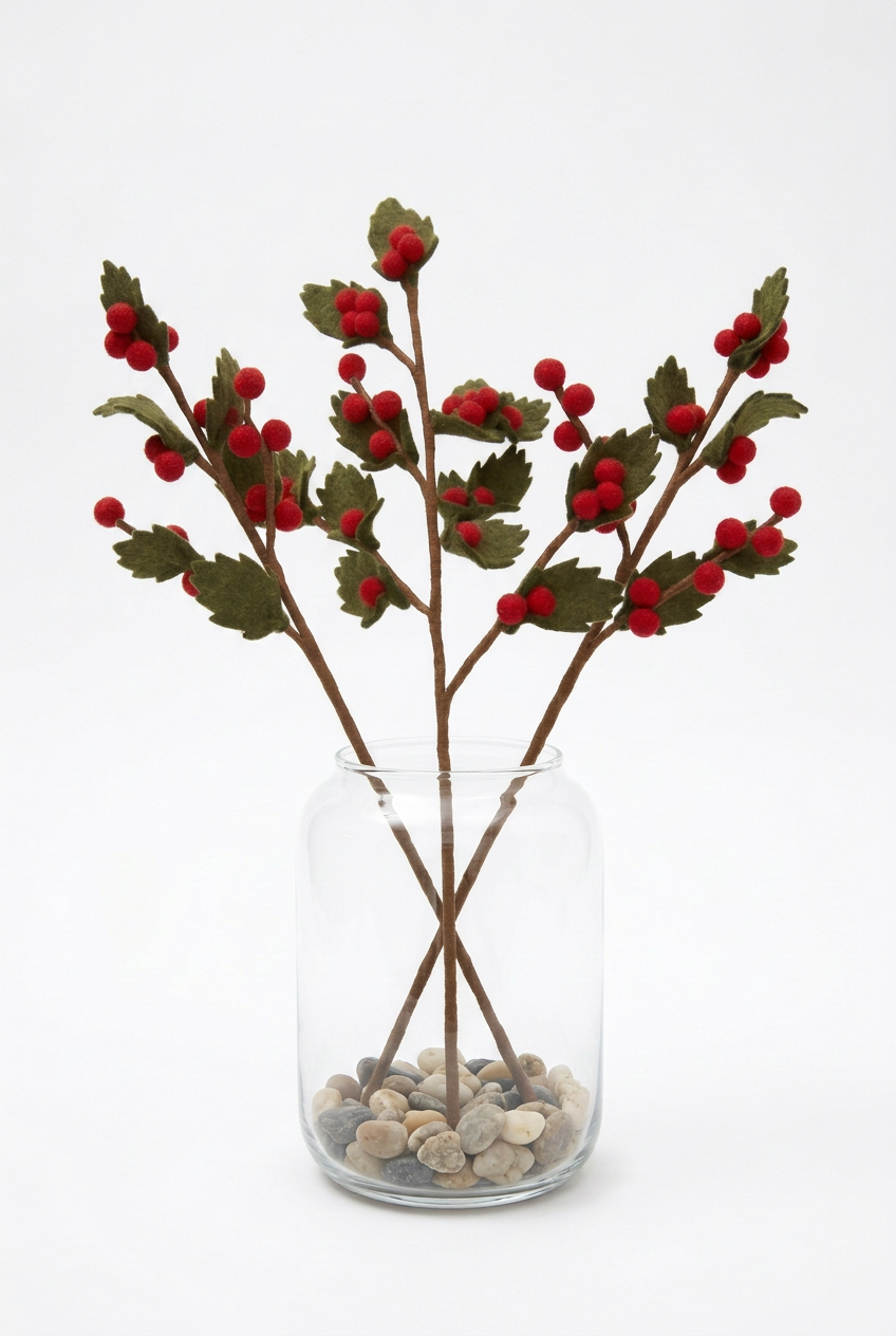 Green Leaf Red Berry Single Branch