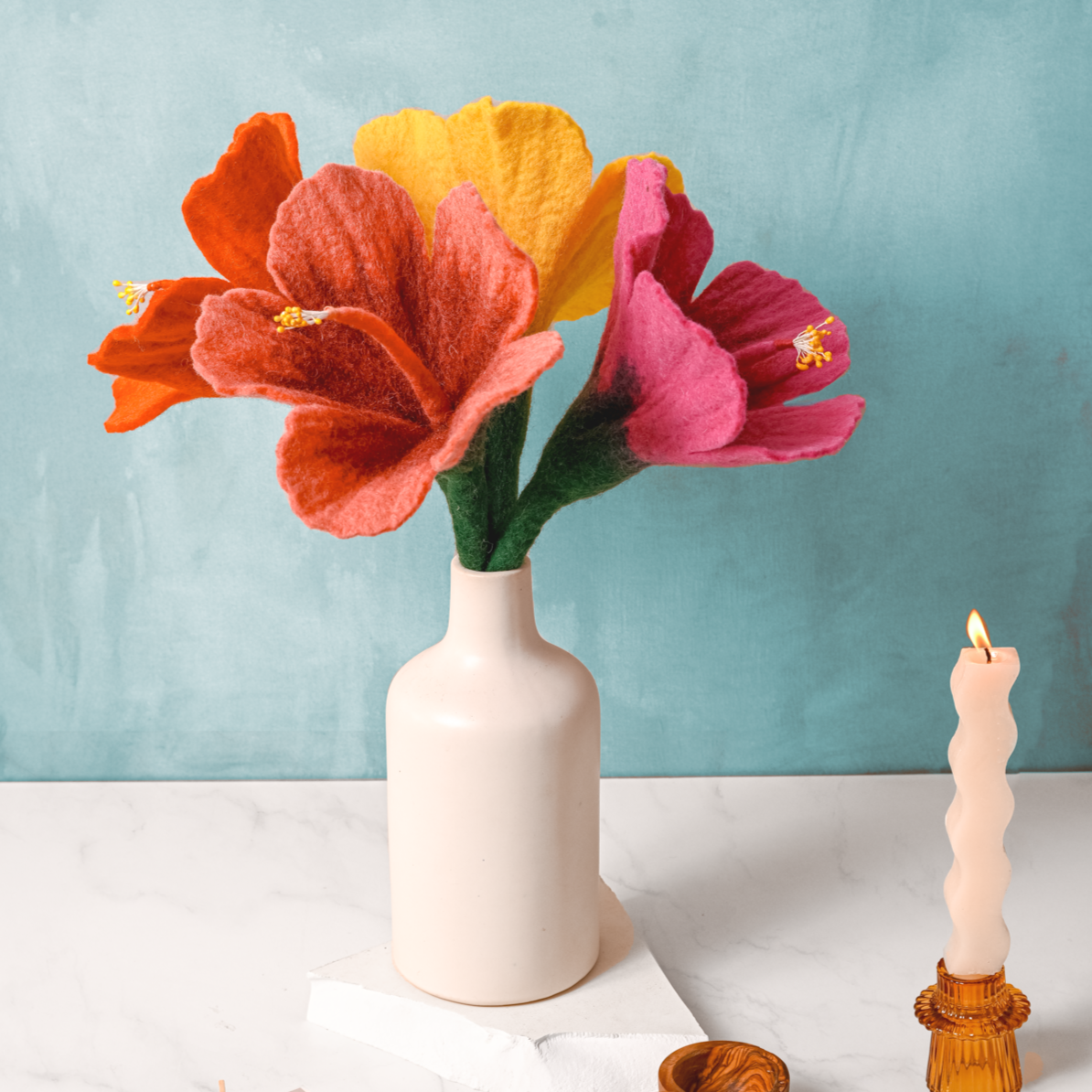 Felt Hibiscus Flower: Coral