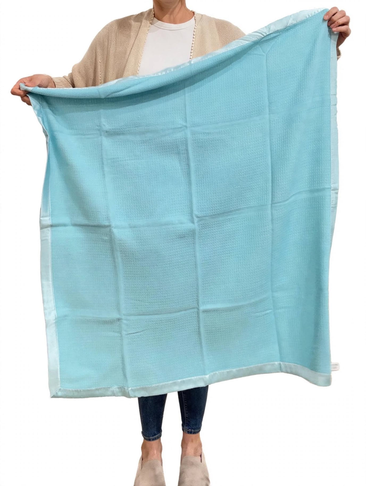 Waffle Sky Blue Pure Cashmere Baby Blanket Blue
