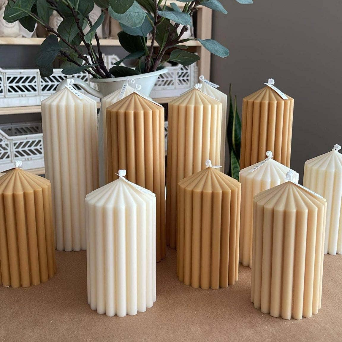 Large Ribbed Pillar Soy Candle | Handmade | Aesthetic Decor: Ivory