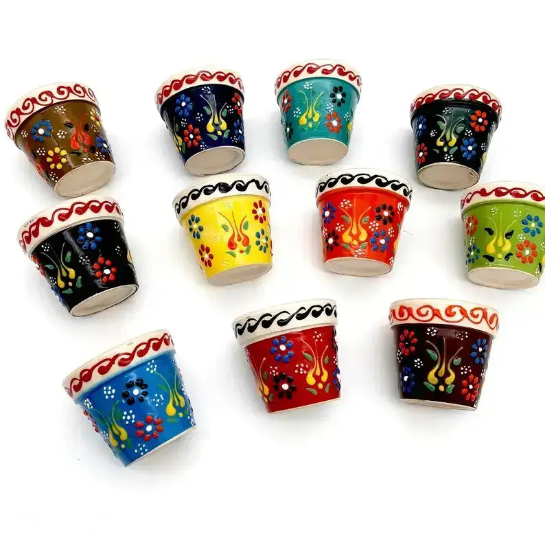 Mexican Handpainted Ceramic Succulent Pots - 30 Pcs
