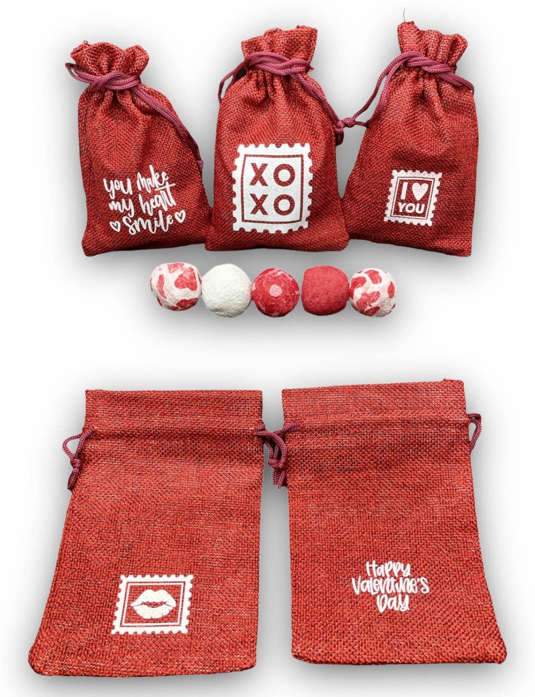 Seed Bombs - 5 Pack - Valentine’s Day themed - Red burlap ba