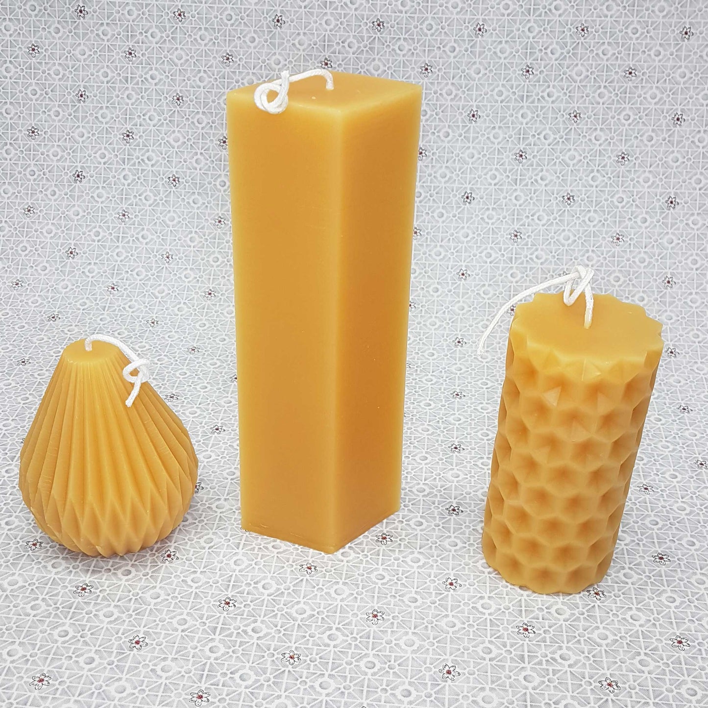 Beeswax Candle- Fluted Pyramid - 4.25" - 100% Pure Canadian Beeswax: Beeswax Yellow
