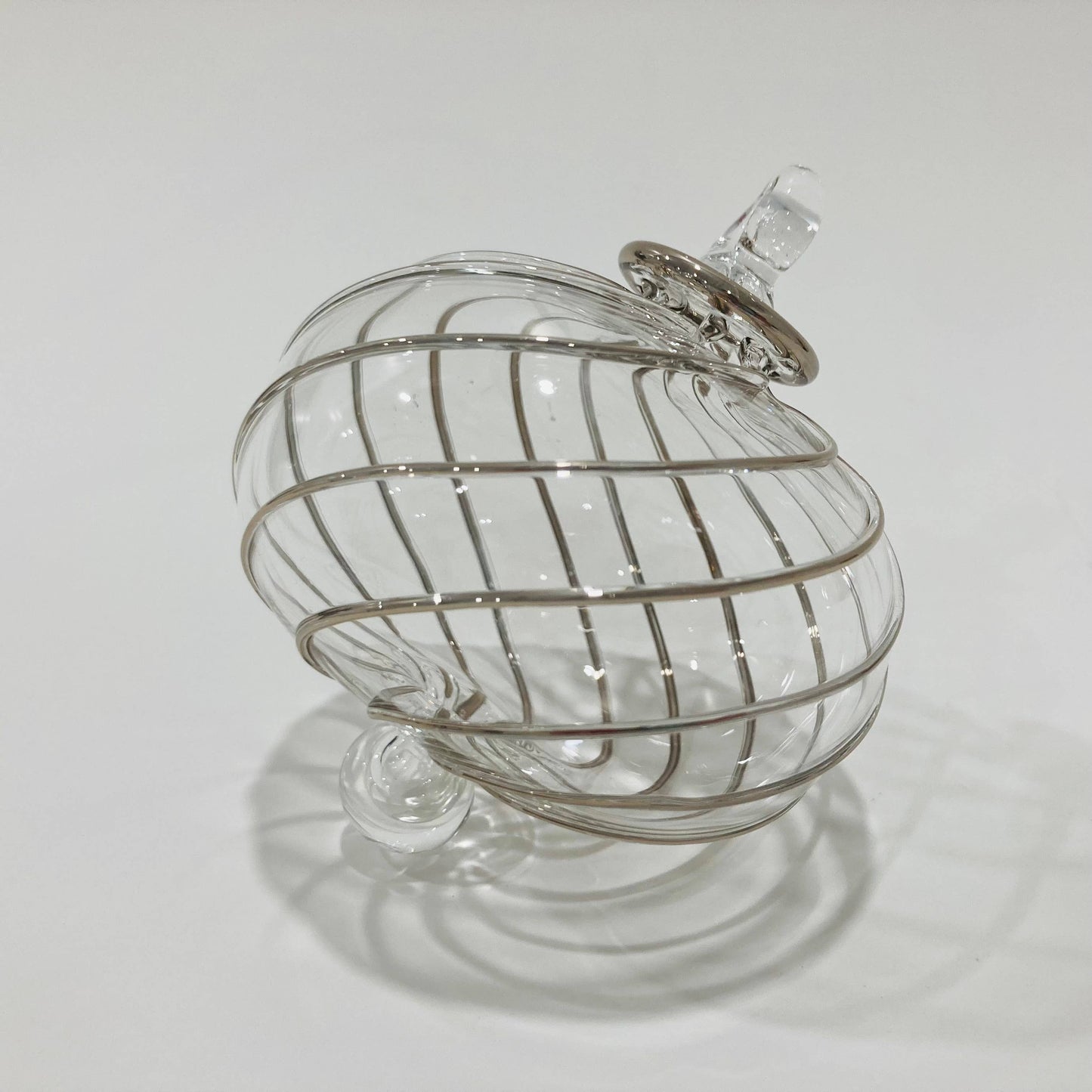 Blown Glass Ornament - Swirl Toupie Silver