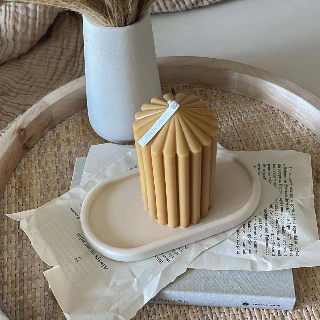 Small Ribbed Pillar Soy Candle | Handmade | Minimalist Decor