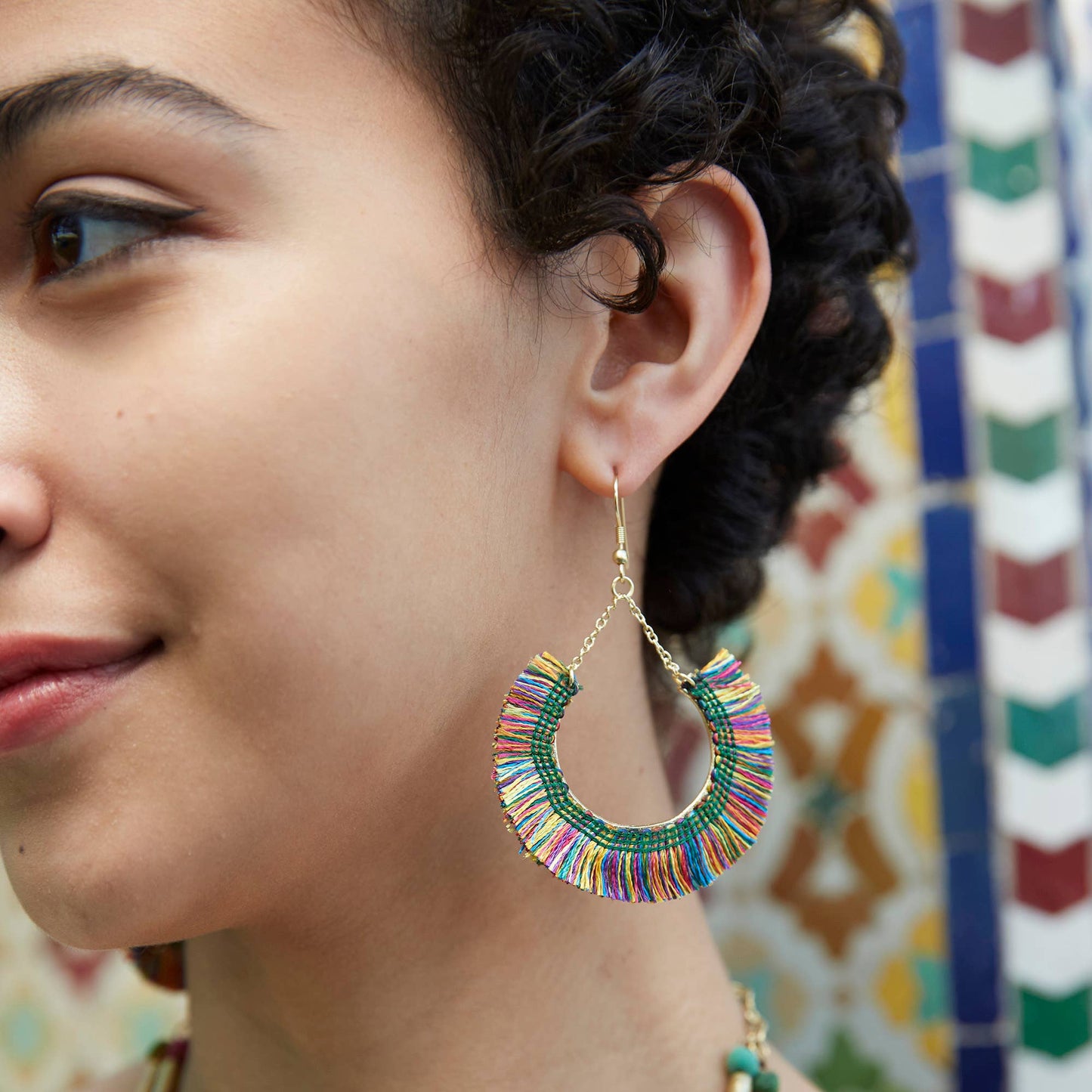 Contoured Fringe Earrings - Multi
