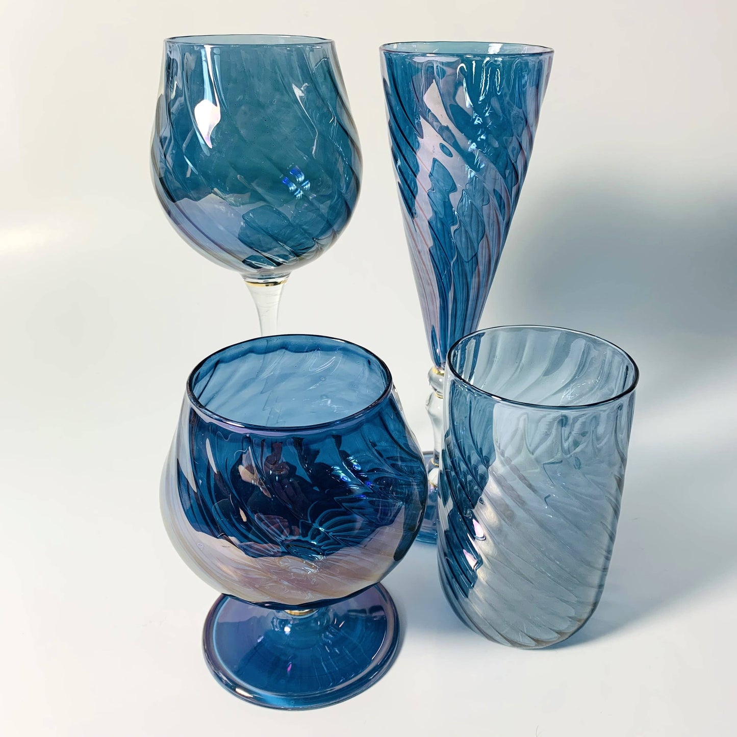 Blown Glass Long Stem Champagne Flute - Iridescent: Lavender