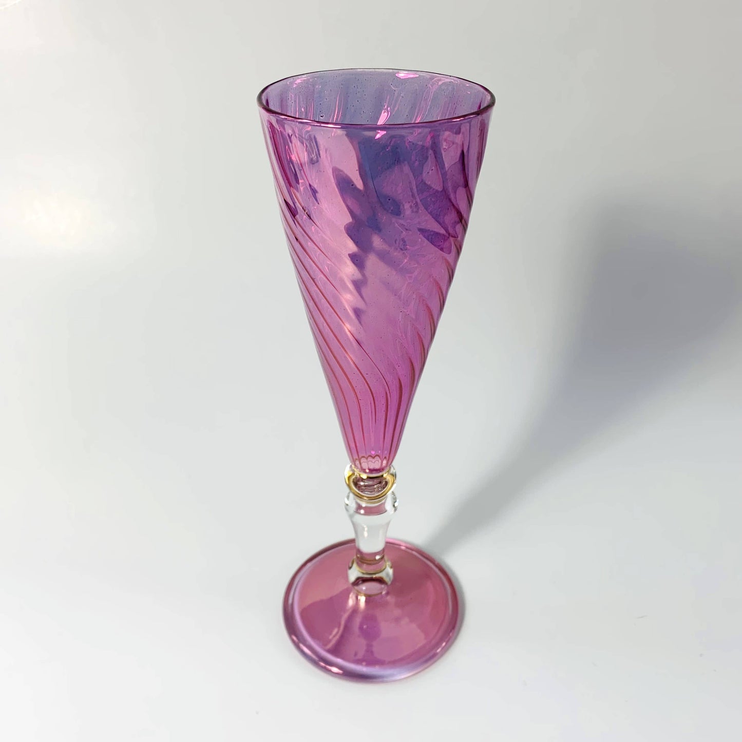 Blown Glass Long Stem Champagne Flute - Iridescent: Lavender