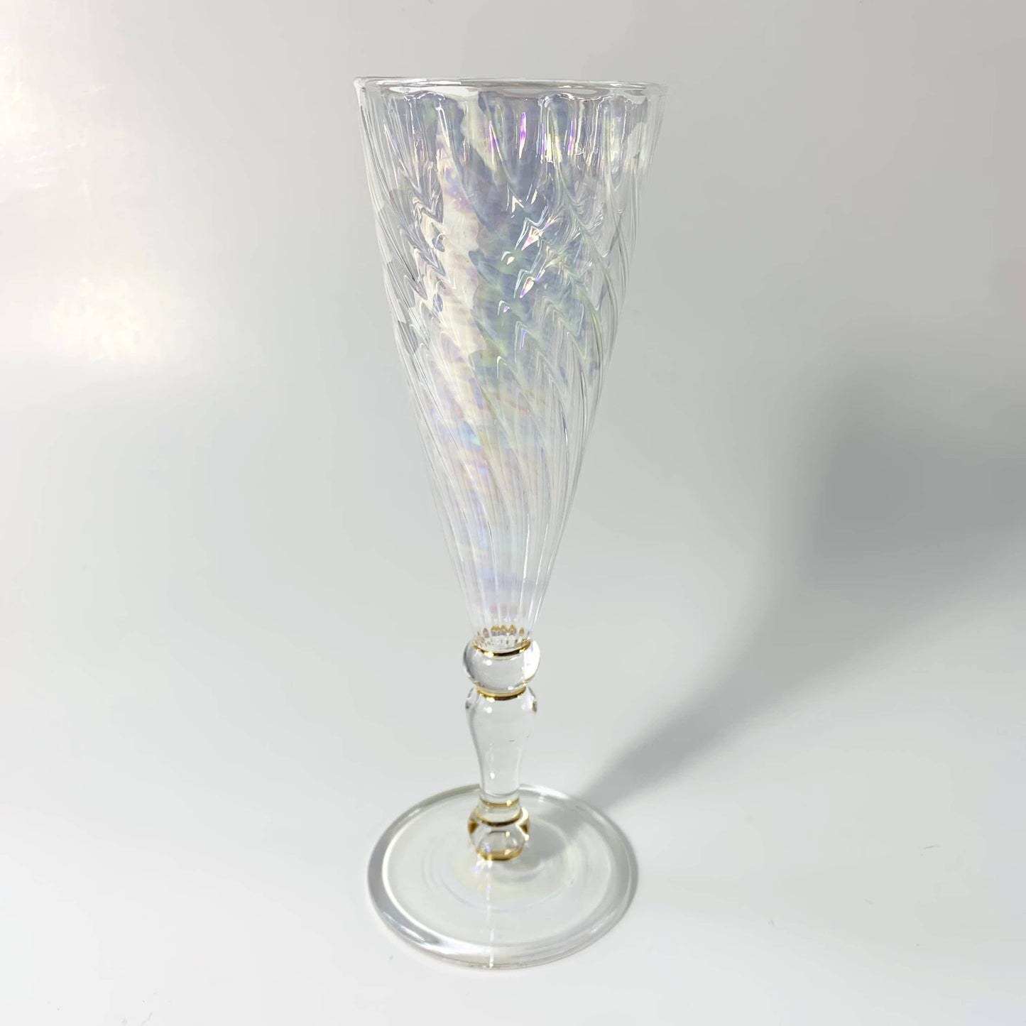 Blown Glass Long Stem Champagne Flute - Iridescent: Lavender