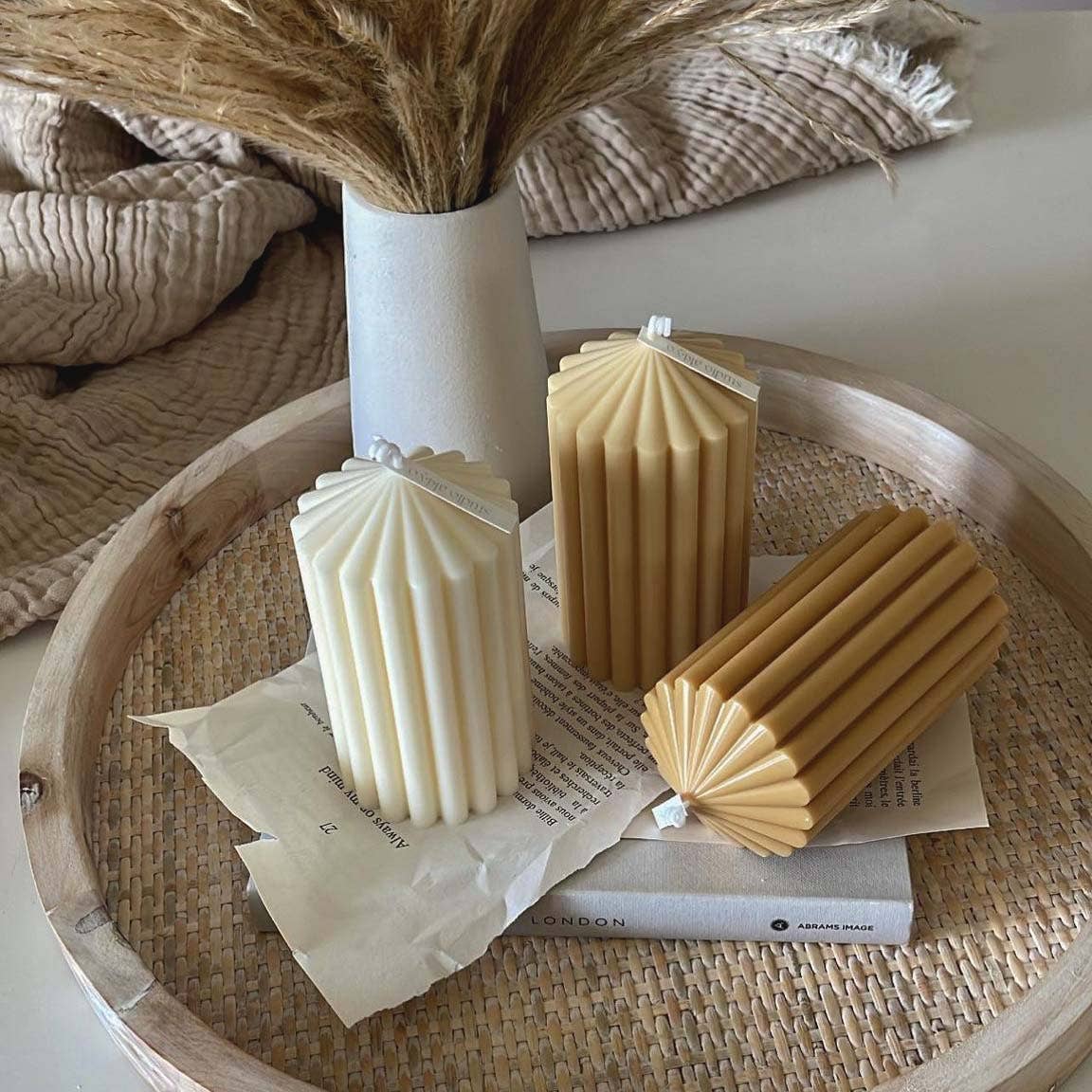 Small Ribbed Pillar Soy Candle | Handmade | Minimalist Decor