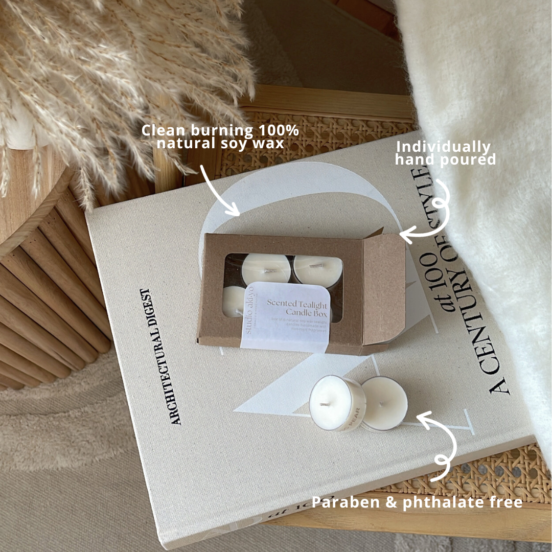 Rose + Peony | Scented Tea Light Soy Candle Box | Pack of 6: Box of six tealight