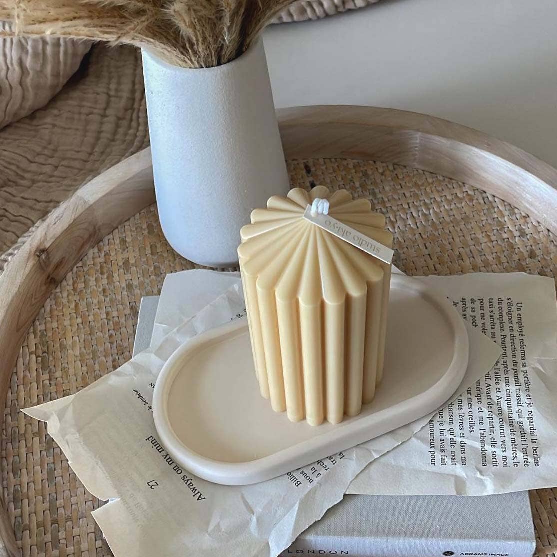 Small Ribbed Pillar Soy Candle | Handmade | Minimalist Decor