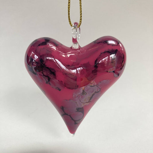 Blown Glass Ornament - Heart: Multi / Fuchsia
