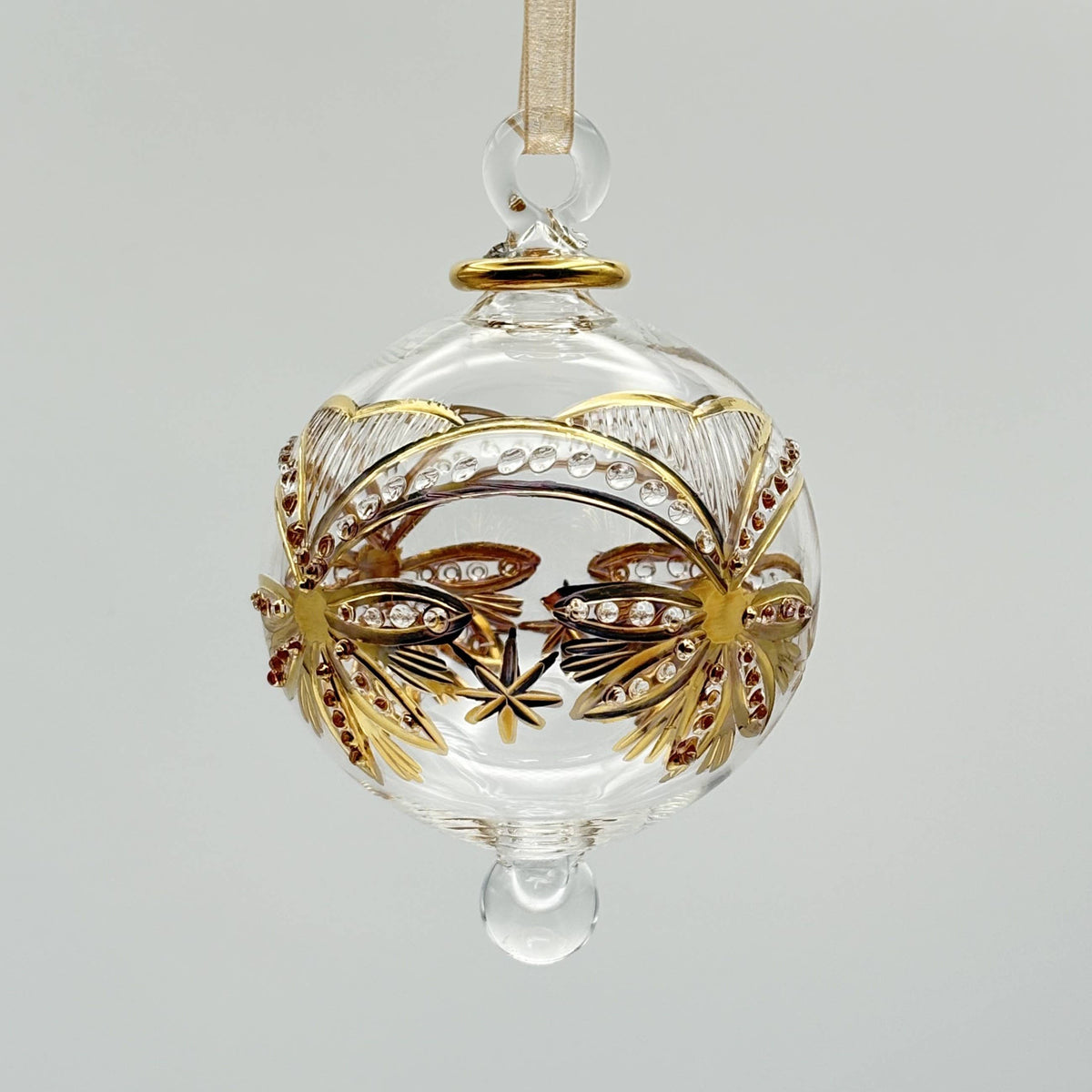 Blown Glass Ornament - Lotus Garland Gold: Upward