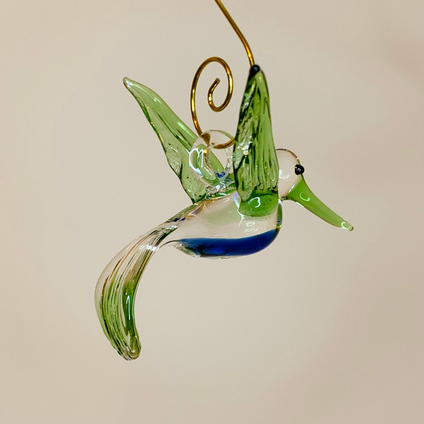 Blown Glass Ornament - Hummingbird Flying: Amber