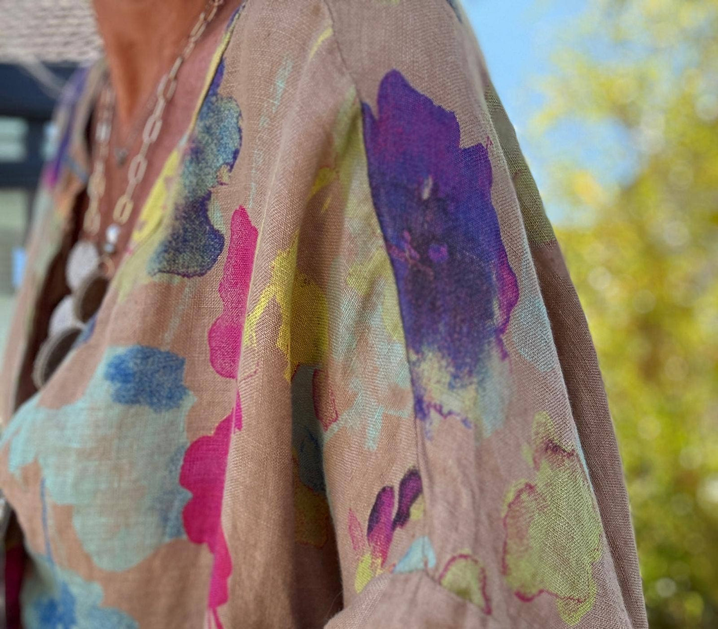 LINEN DRESS 1071 FLORAL PATTERN: ANISE