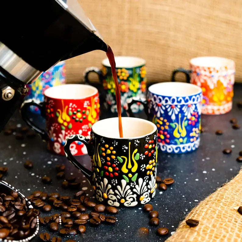 Colorful Handmade Ceramic Turkish Mugs/Cup - 10 Pcs Assorted