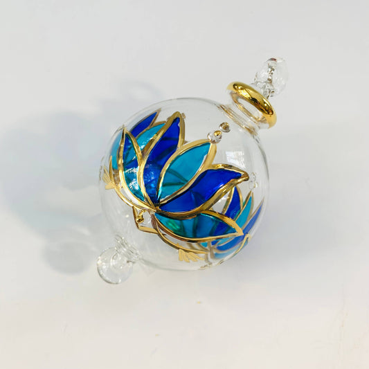 Blown Glass Ornament - Blue Lotus: 2"