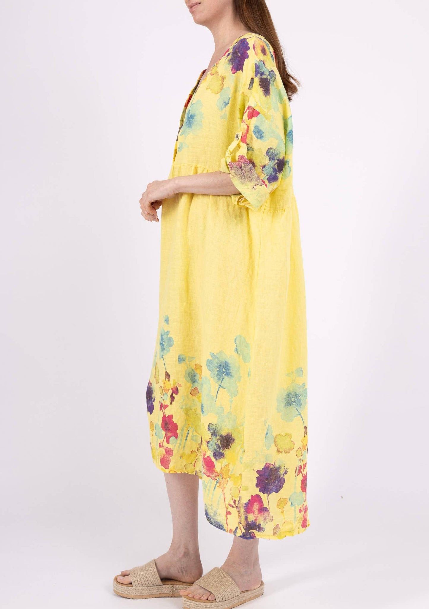 LINEN DRESS 1071 FLORAL PATTERN: ANISE