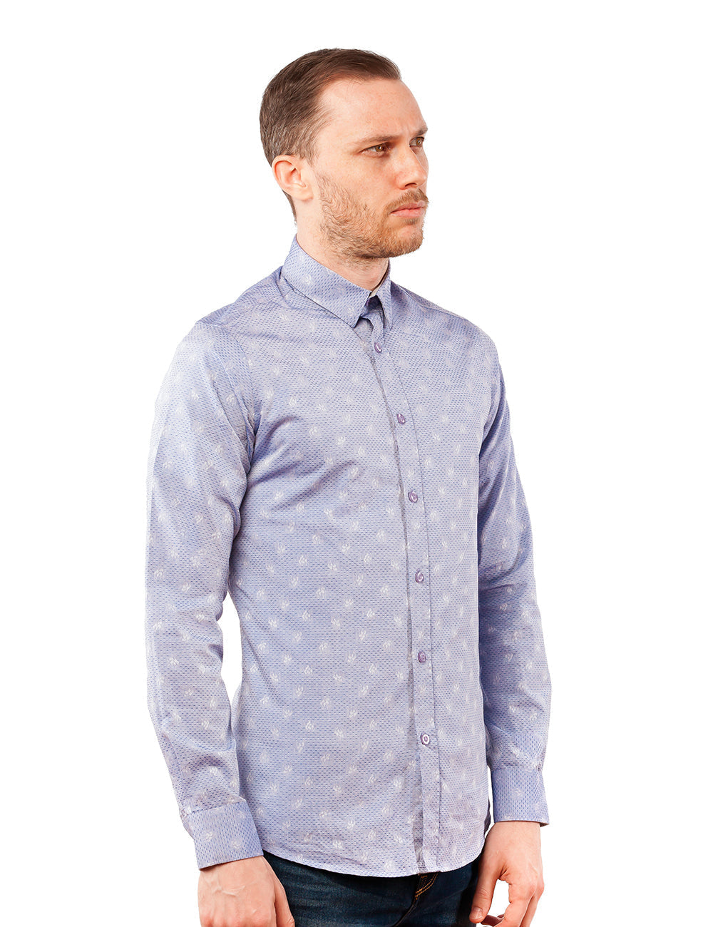 Blue Woven Floral Dress Shirt