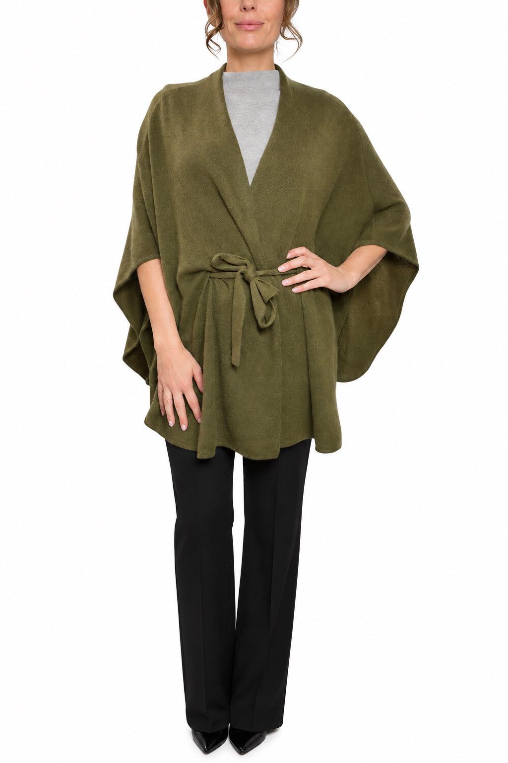 Pure Cashmere Belted GREEN Poncho Boutique 2026