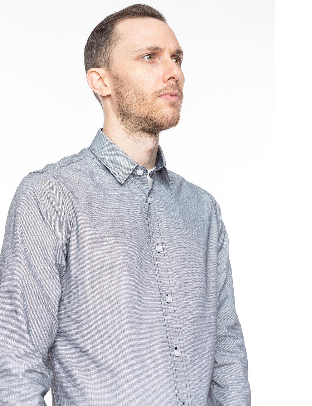 Grey Textured Button-Up Shirt