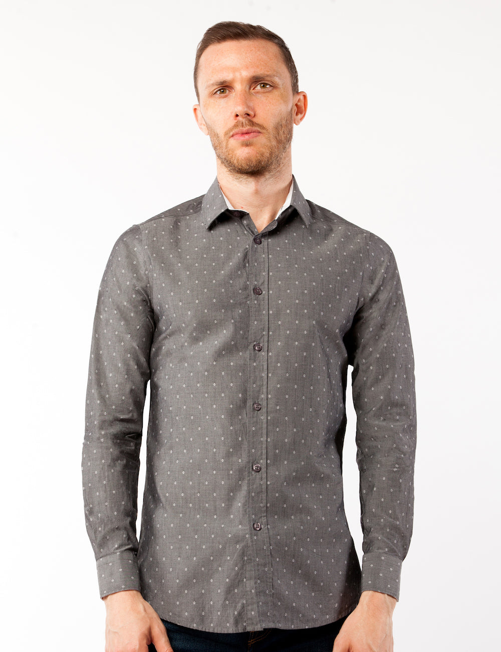 Grey Diamond Print Dress Shirt