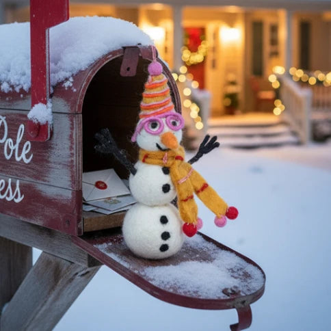 Snowman Ornament Pink Glasses