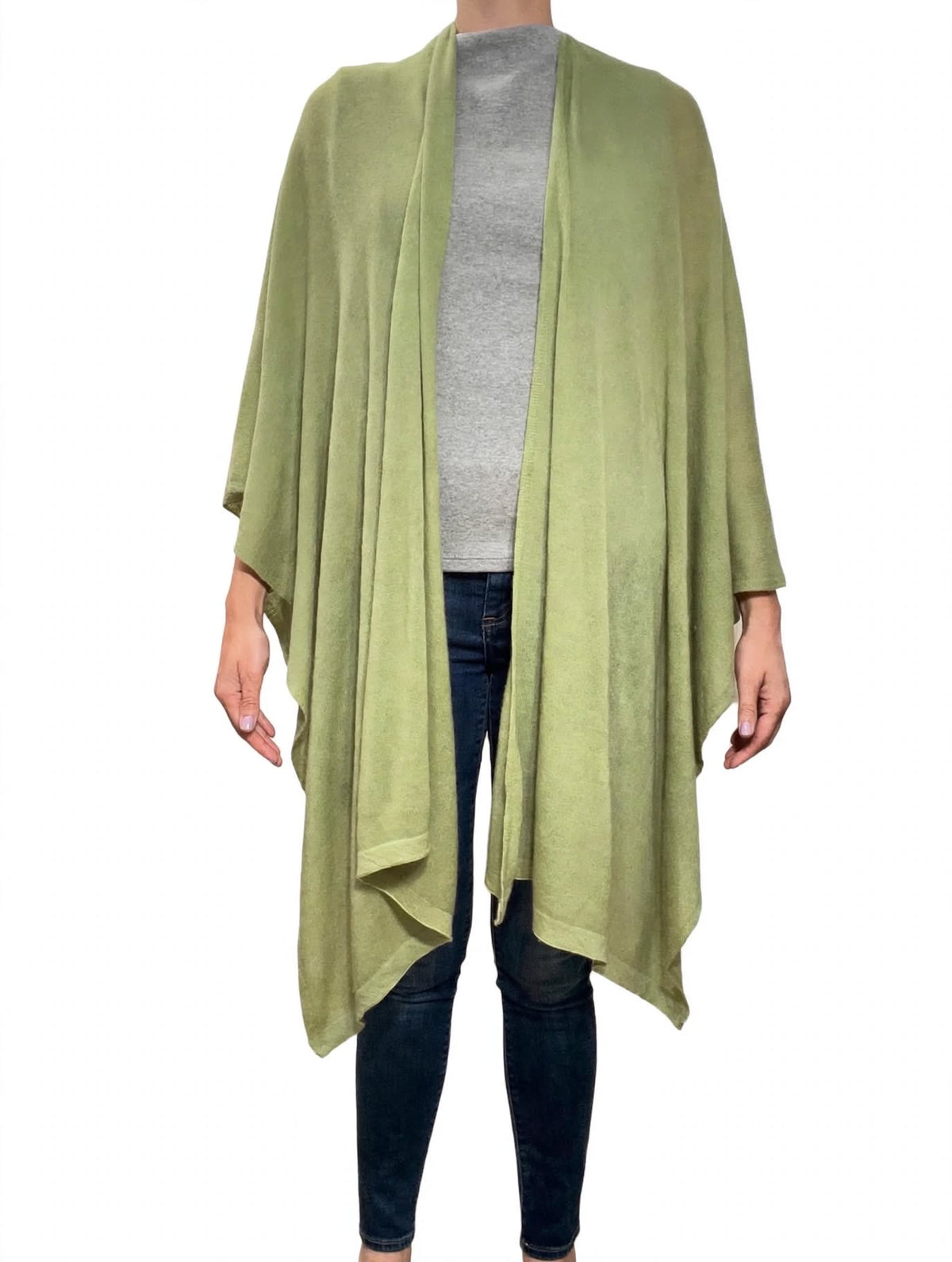100% Cashmere Draped Long Wrap MOSS