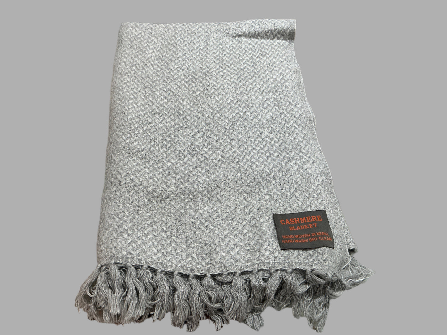 Grey cashmere fringe blanket