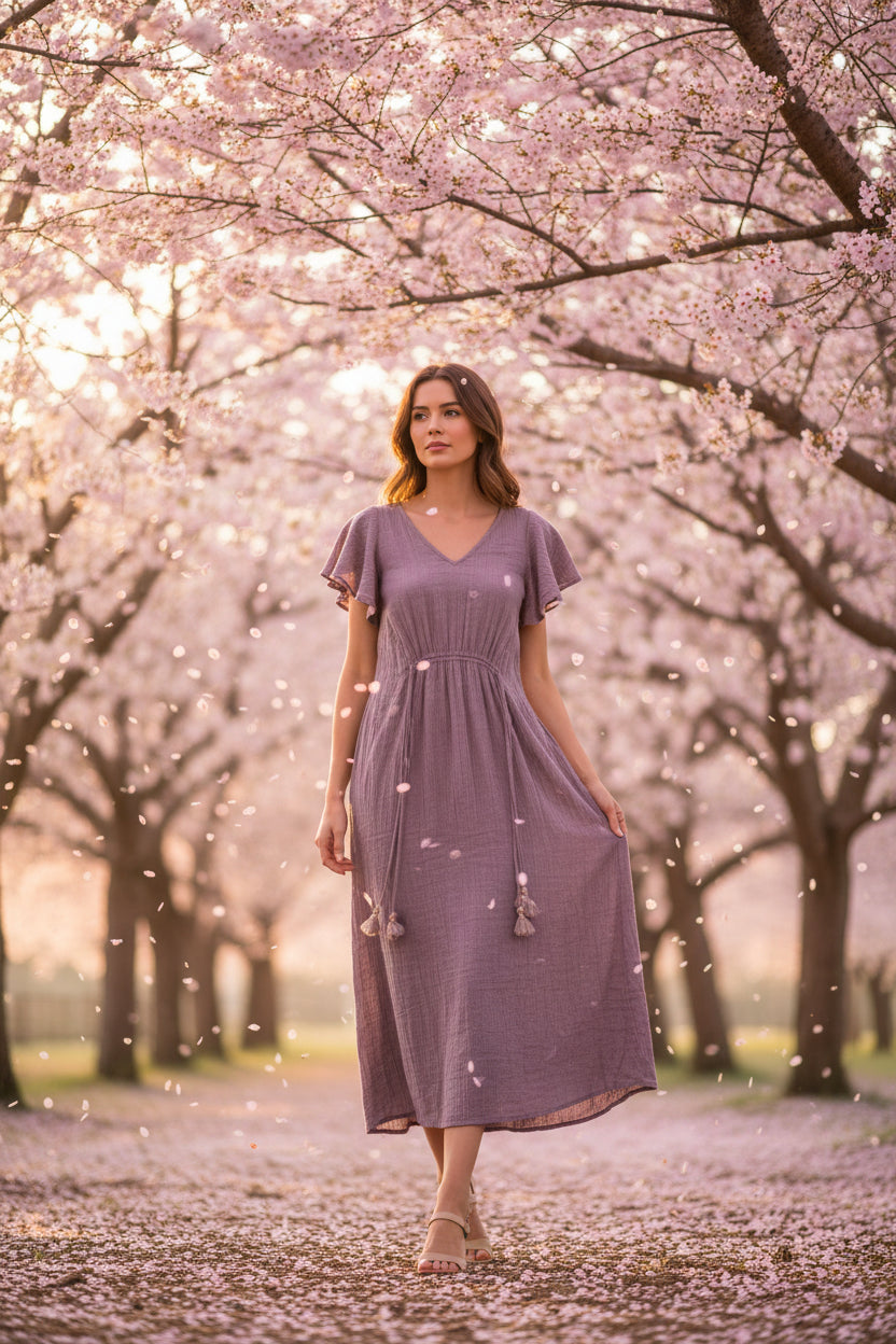Purple Cotton Long Dress