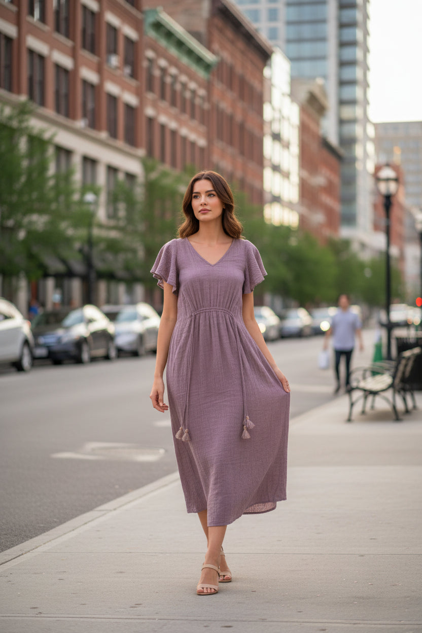 Purple Cotton Long Dress