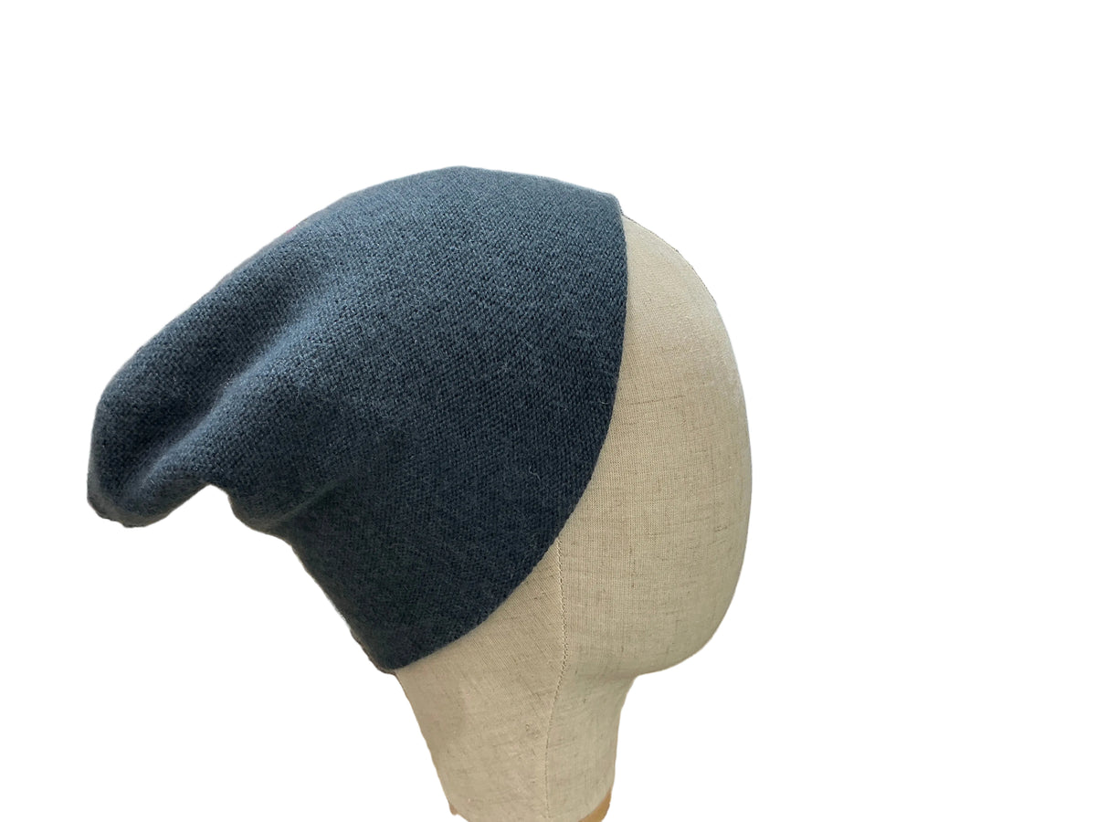 100% Pure Cashmere Hat Blue-Grey Cornflower
