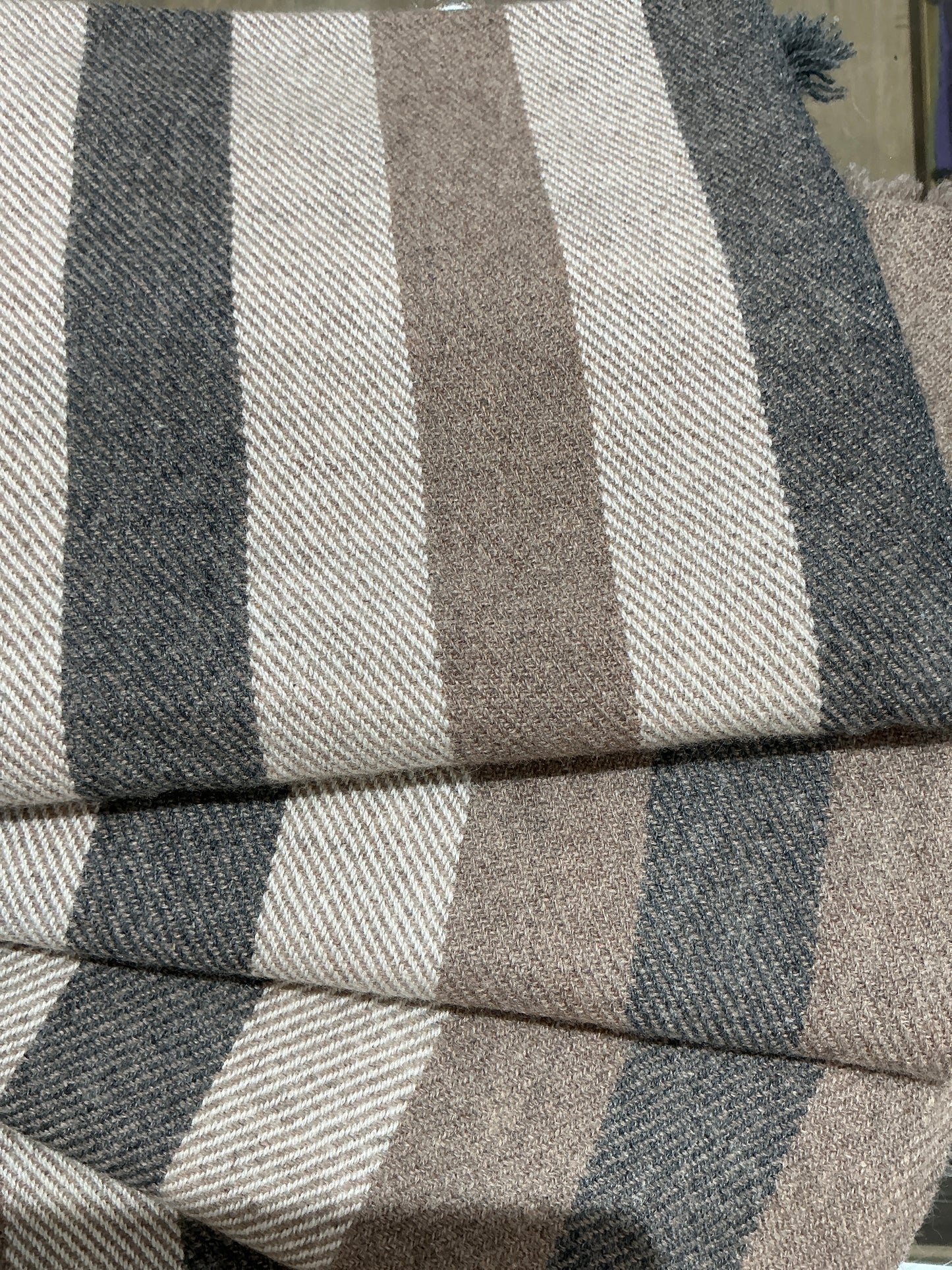Taupe and grey strip cashmere scarf
