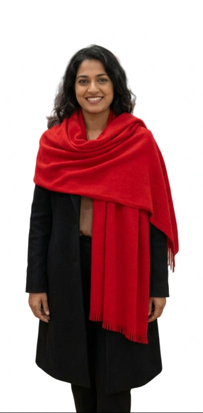 100% Cashmere True Red Felted Shawl