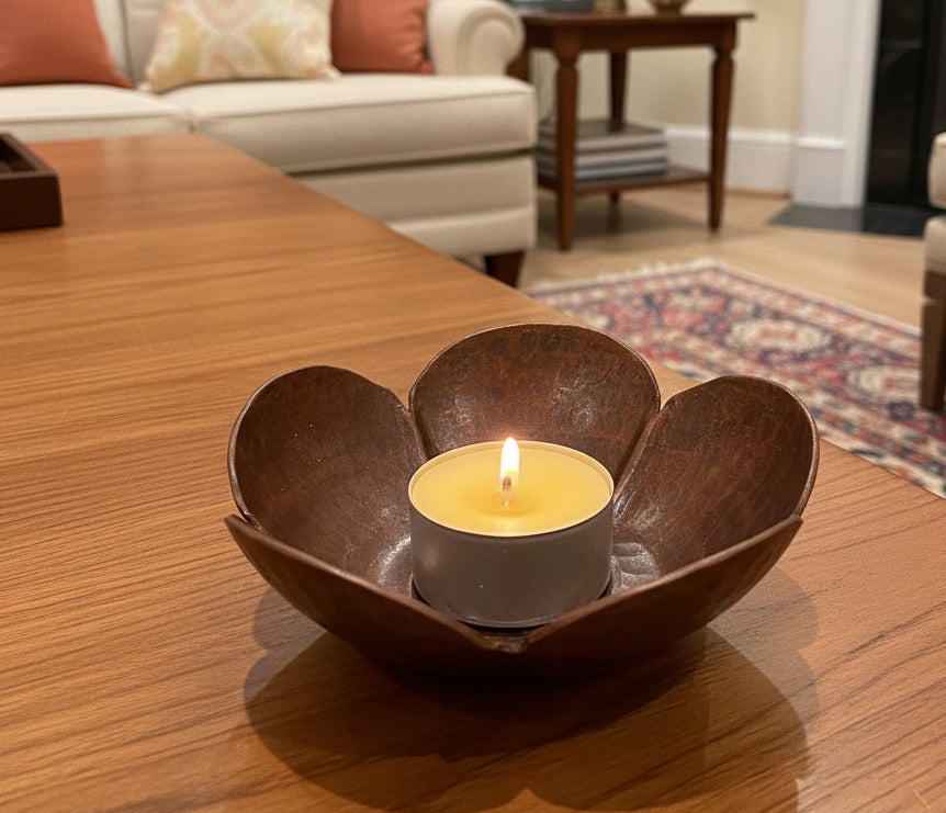 Nepal Copper Flower Hand Hammered Candle Holder