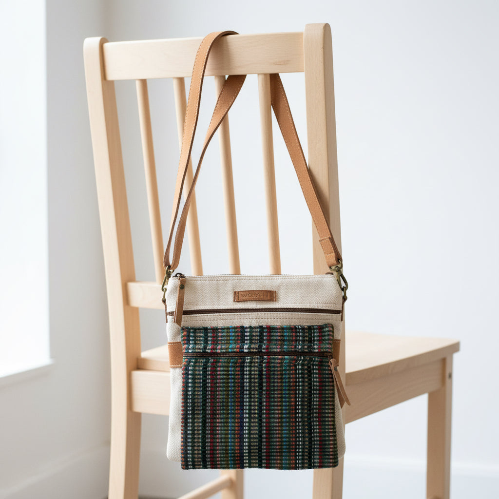 Cotton Woven Small Leather Accent Bag Nepal